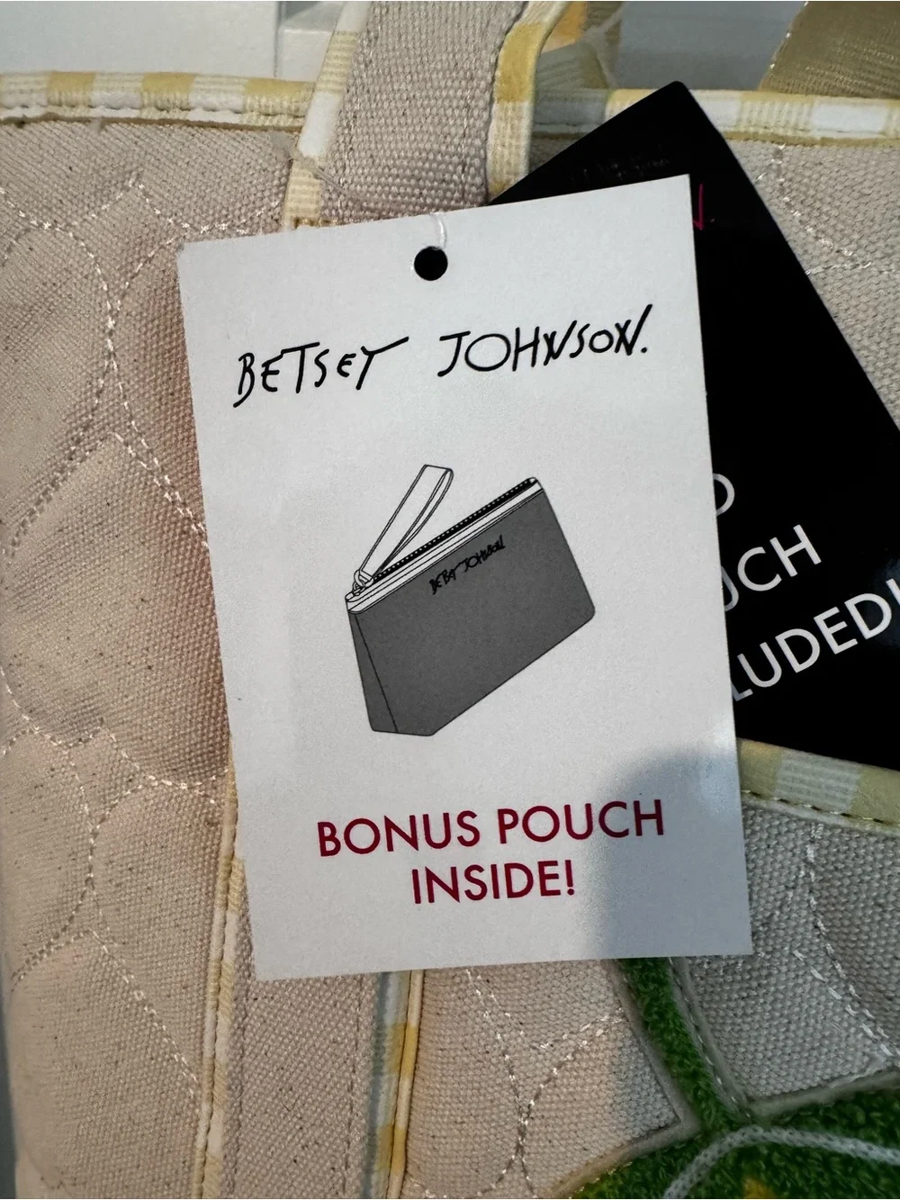 Betsey Johnson Cream Tote with Yellow Lemon Appliqué and Blue-Striped Scarf